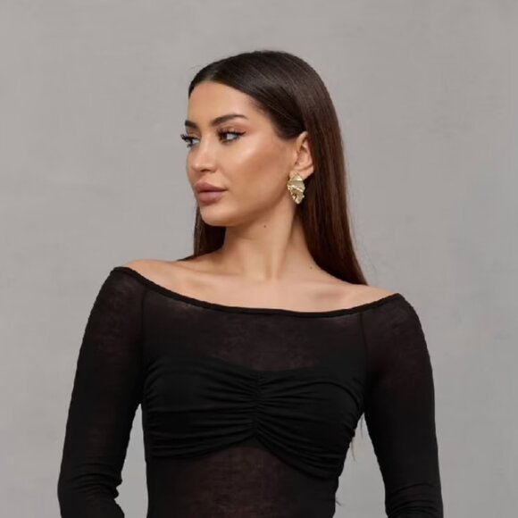 Coming soon…Brown Slim Fit Off Shoulder Neck Blouse - Picture 3 of 3